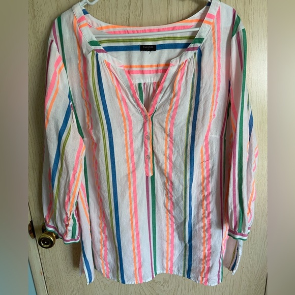 Talbots Plus Neon Sherbet Stripe Rainbow Blouse 1X XL - Picture 1 of 9
